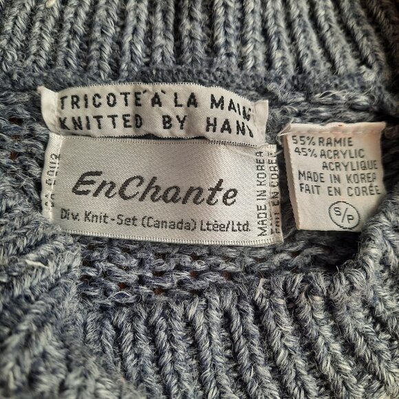 Vintage 80s Floral Fair Isle Hand Knit Sweater Blue Pink Size Oversized Size S - Picture 6 of 8